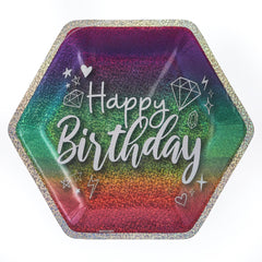 Prismatic Sparkle Happy Birthday Hexagon Paper Lunch Plates, 9-inch, 18-ct - Pack of 2