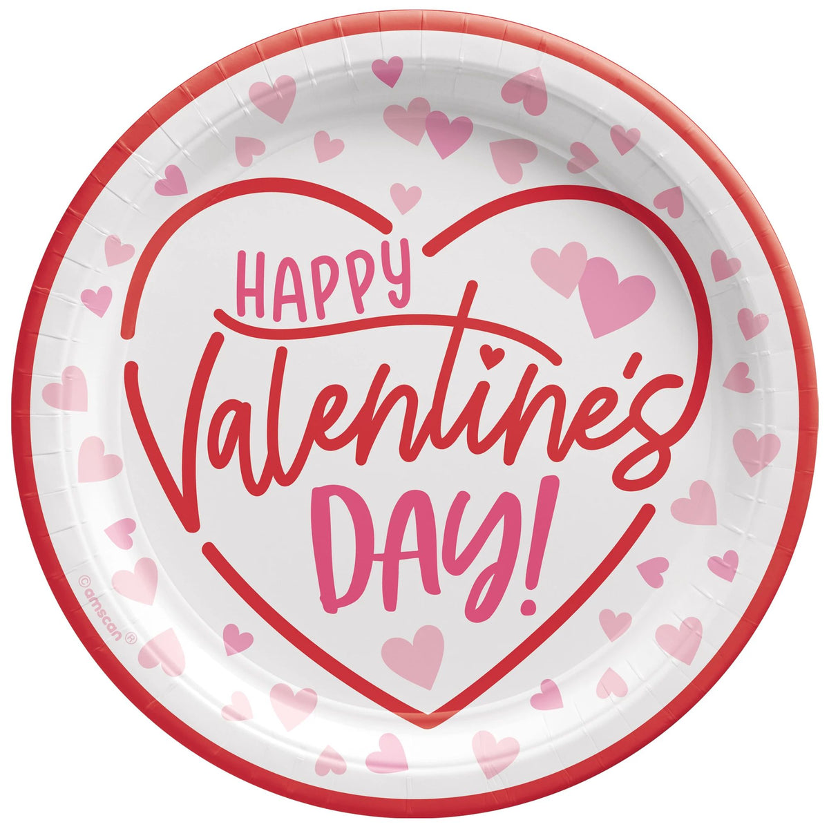 Valentine's Day Heart Design 9-inch Round Paper Plates, 8-ct - Case of 72