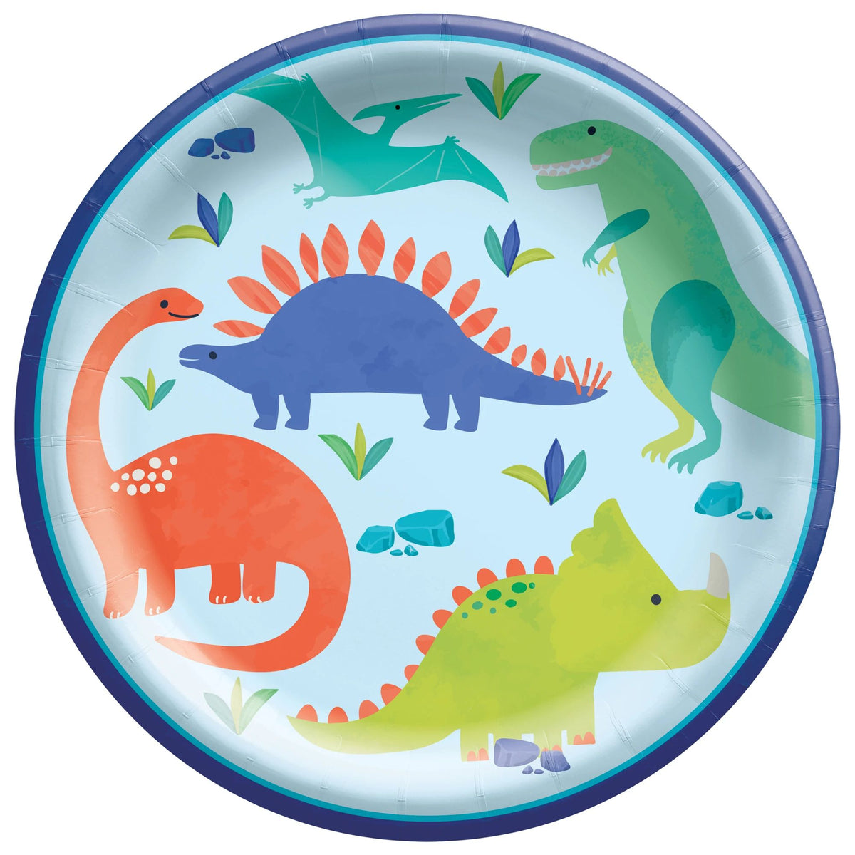 Dino Adventure 8.5-inch Round Paper Plates - 8 Count - Pack of 6
