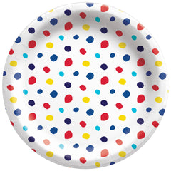 Colorful Dots 8.5-inch Round Paper Plates - 8 Count - Case of 12