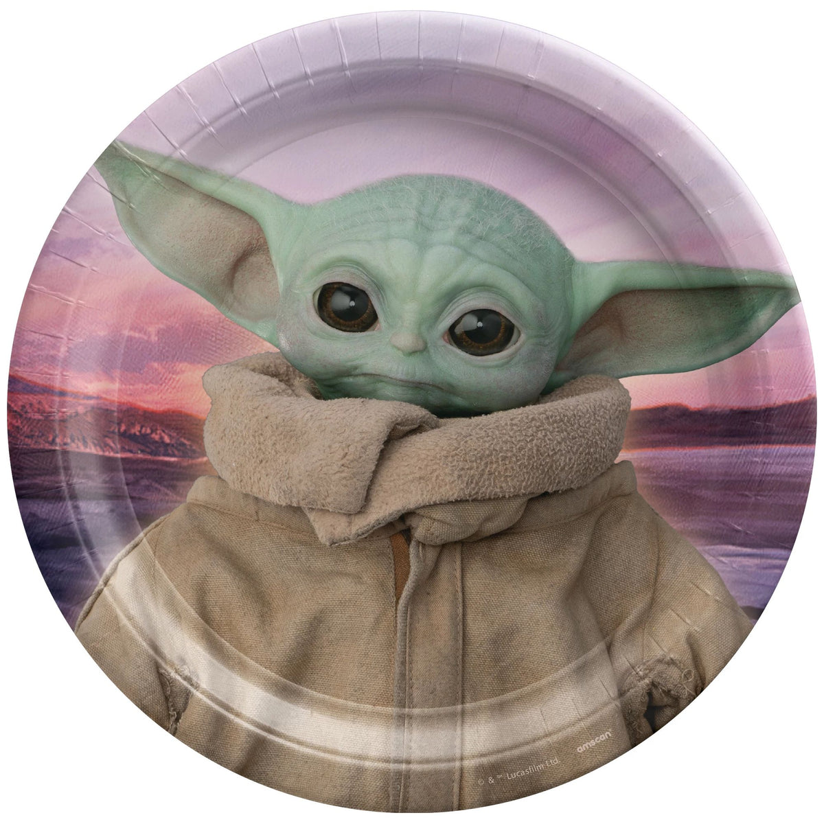 Star Wars The Mandalorian Baby Yoda, Round Paper Lunch Plates, Purple/Brown, 9-inch, 8-ct - Case of 72