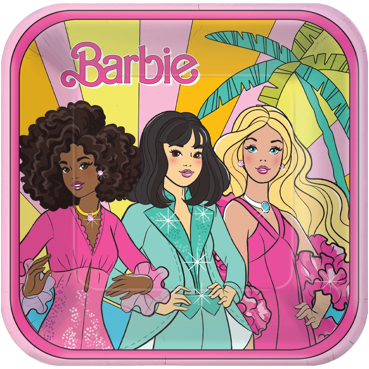 Vintage Barbie 9-inch Square Birthday Party Paper Plates, 8-ct - Case of 60
