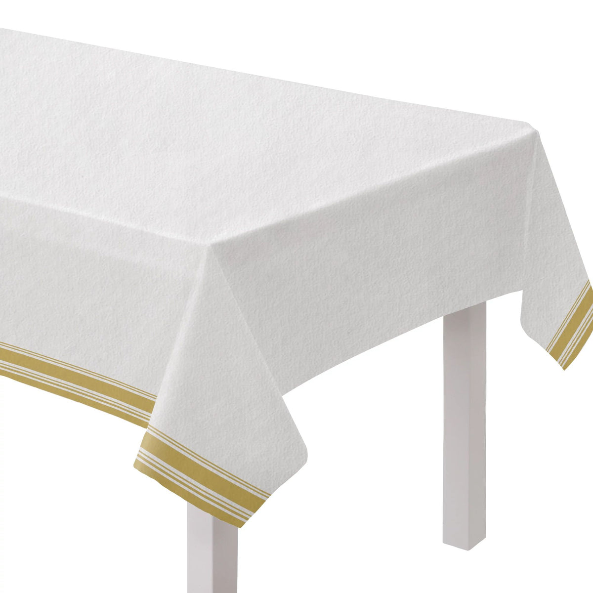 Rectangle Paper Disposable Table Cover, White/Gold, Airlaid, 54x102-in - Pack of 6