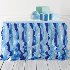 Rectangle Fabric Ruffle Reusable Table Skirt, Blue, 12x16.5-in