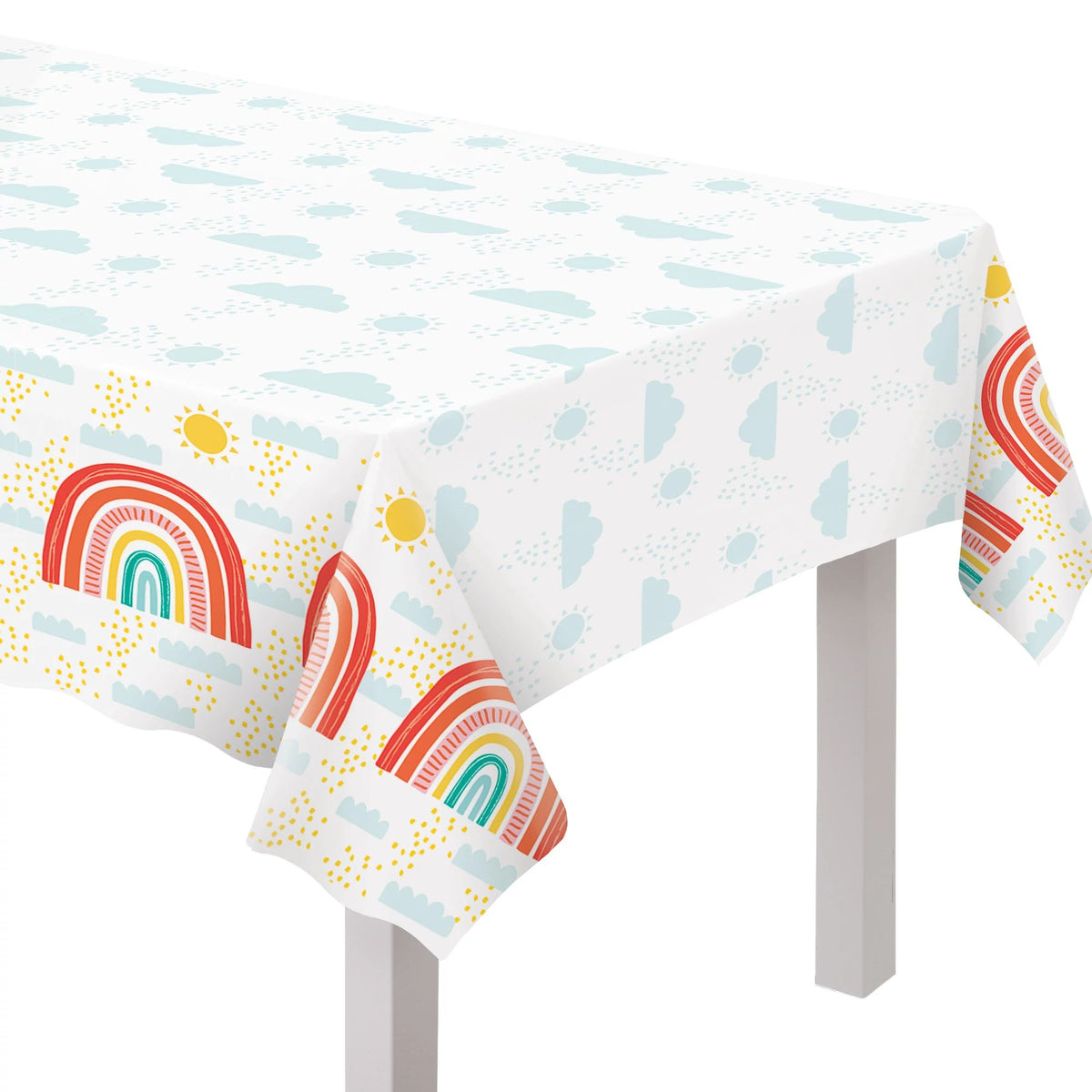 Retro Rainbow Plastic Table Cover, Multi-Colored, 54x96 inch - Pack of 12