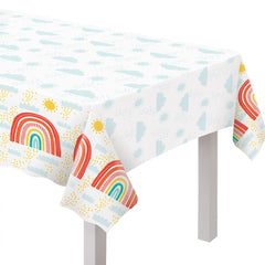 Retro Rainbow Plastic Table Cover, Multi-Colored, 54x96 inch - Pack of 12