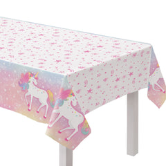 Unicorn Plastic Table Cover, Pink/White, 54 x 96 inch - Case of 96