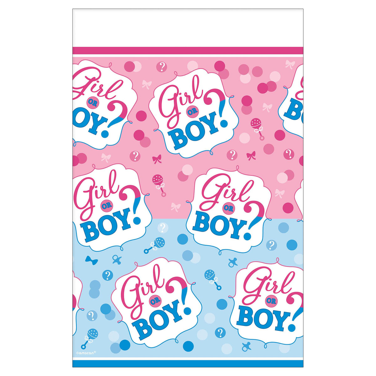 "Girl or Boy?" Rectangle Plastic Table Cover, Blue/Pink, 54x102-inch - Pack of 6