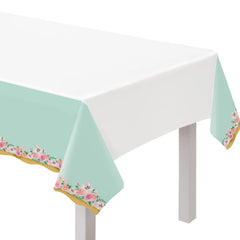 Elegant Mint Floral Wedding Plastic Table Cover - Case of 96