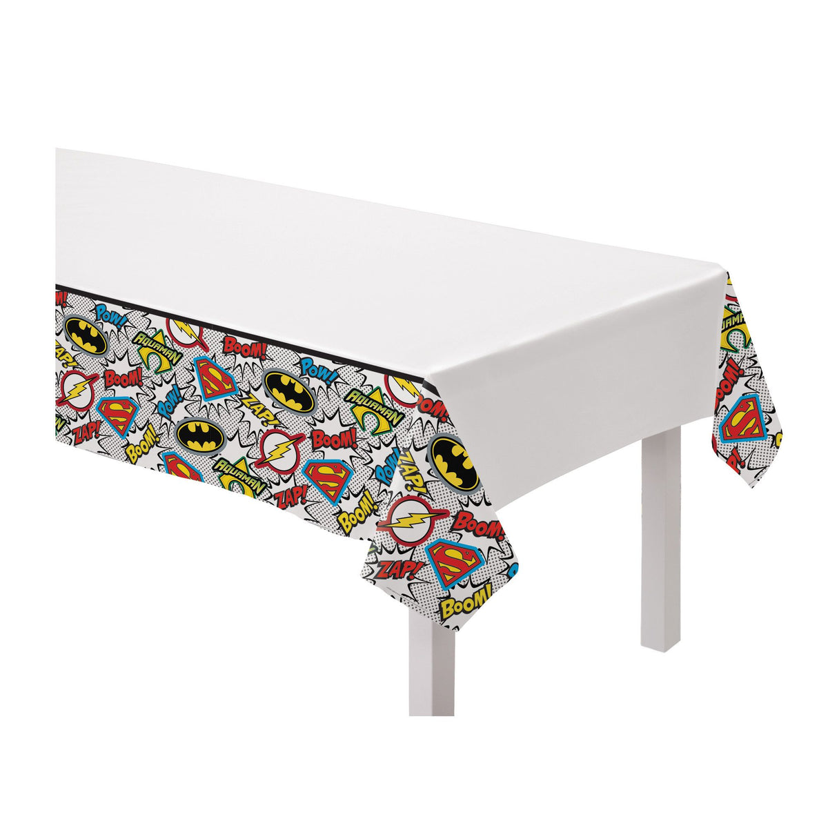 DC Justice League Boom Zap Pow Table Cover, Multi-Colored, 54x96 inch - Case of 96