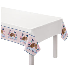 Saddle Up Happy Birthday Plastic Table Cover, White/Pink, 54x96 inch - Pack of 12
