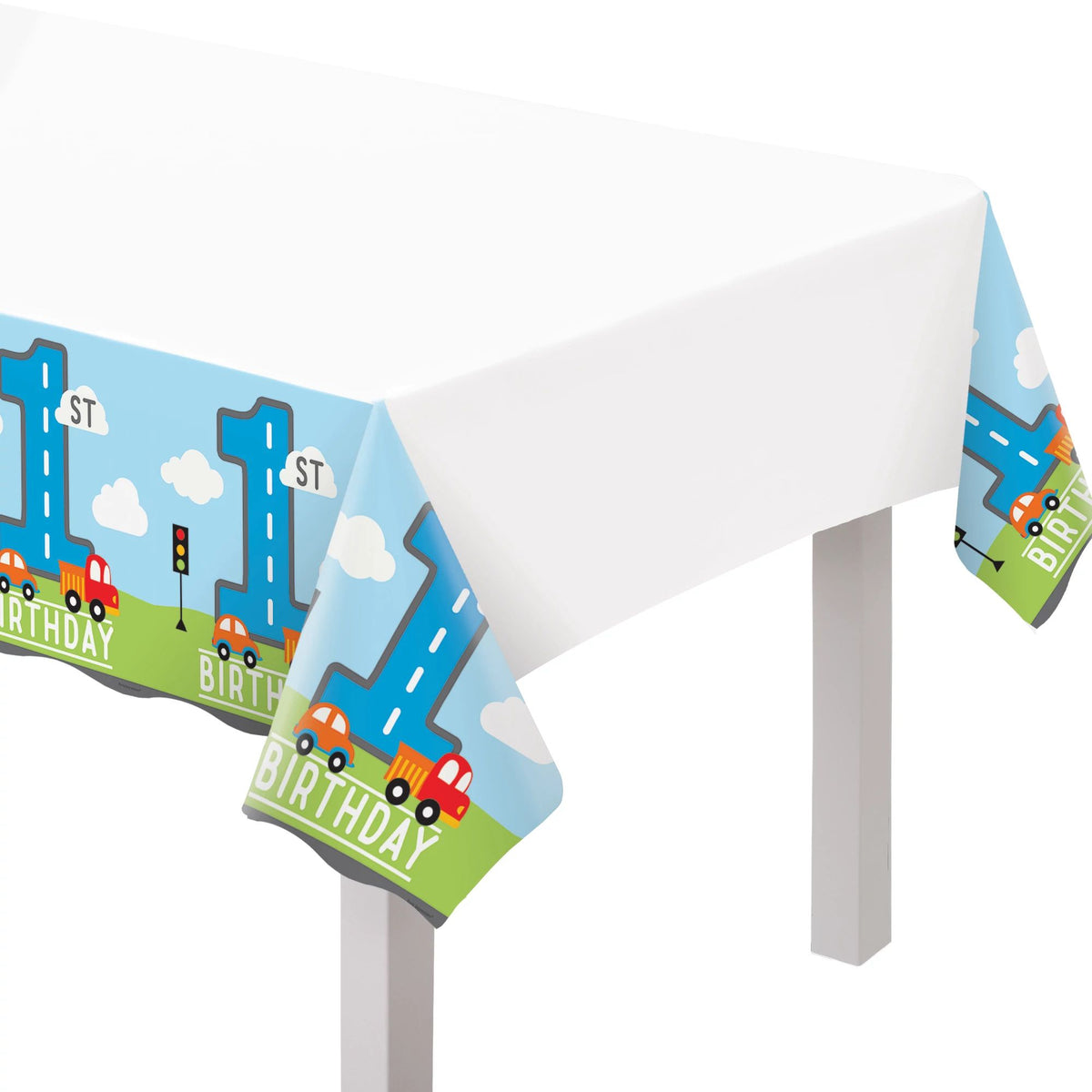 On The Road 1st Birthday Plastic Table Cover - Pack of 12
