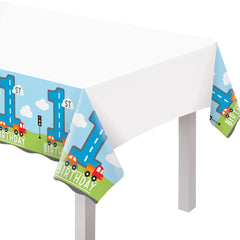 On The Road 1st Birthday Plastic Table Cover - Pack of 12