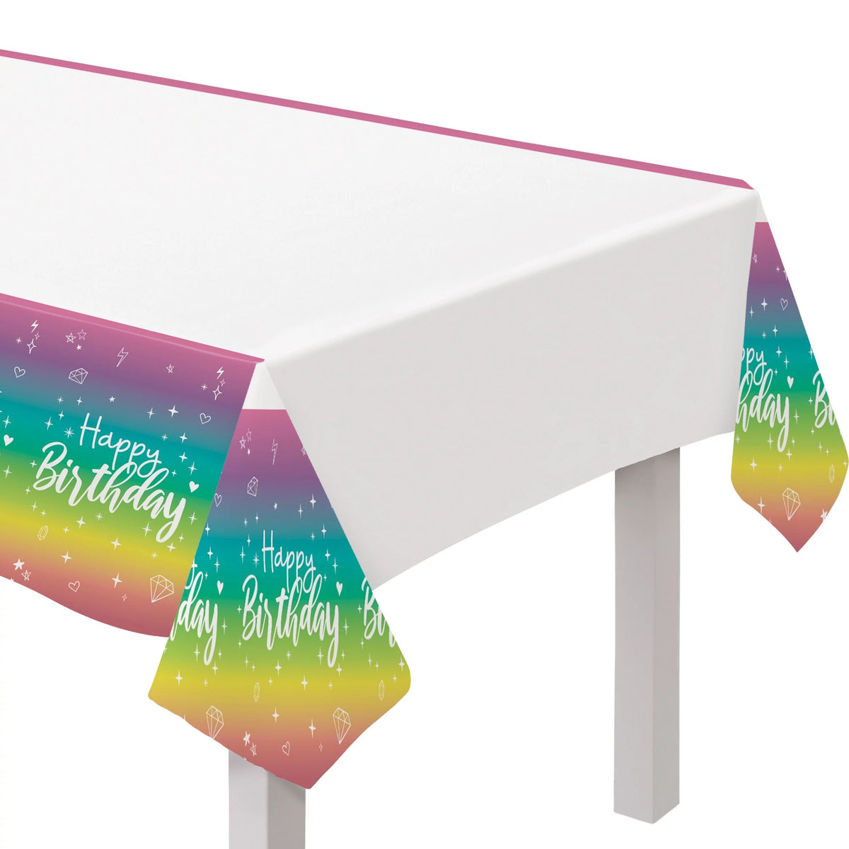 Sparkle Happy Birthday Plastic Table Cover, 54x96 inch - Case of 96