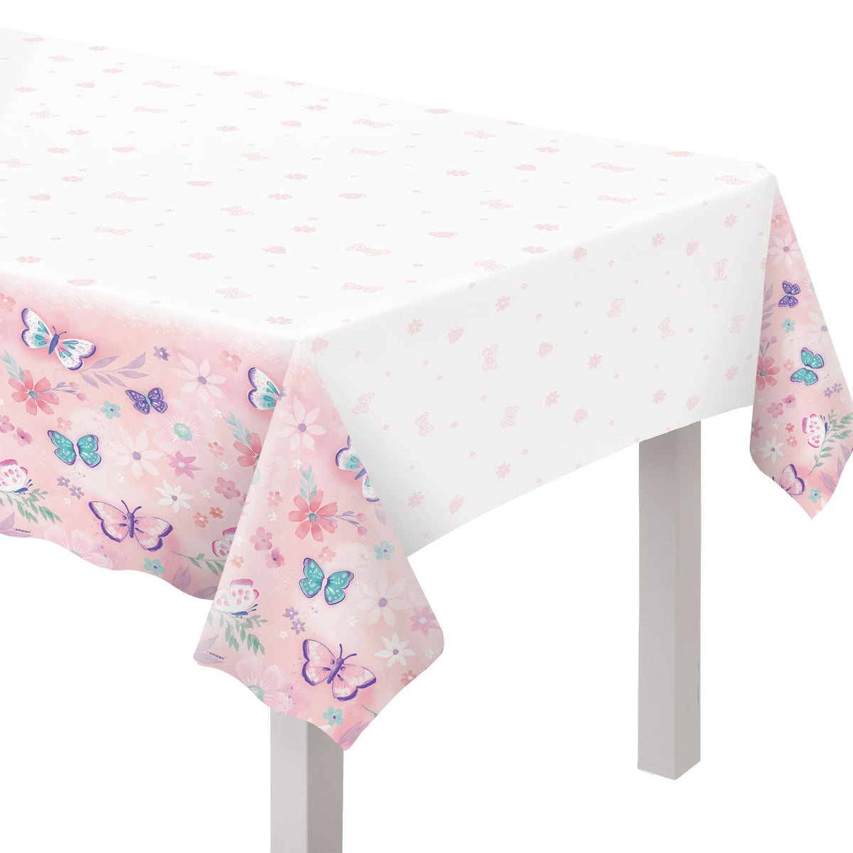 Flutter Rectangle Plastic Table Cover, White/Pink, 54x96-inch - Pack of 6