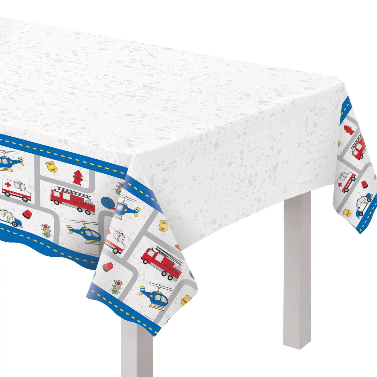 First Responders Plastic Table Cover, White/Red/Blue, 54x96 inch - Pack of 6