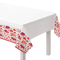 Canada Plastic Table Cover, White/Red, 54x84-inch - Pack of 12