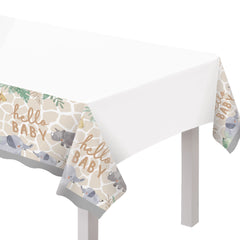 Jungle Baby Elephant Plastic Table Cover, Beige, 54x96-inch - Pack of 12