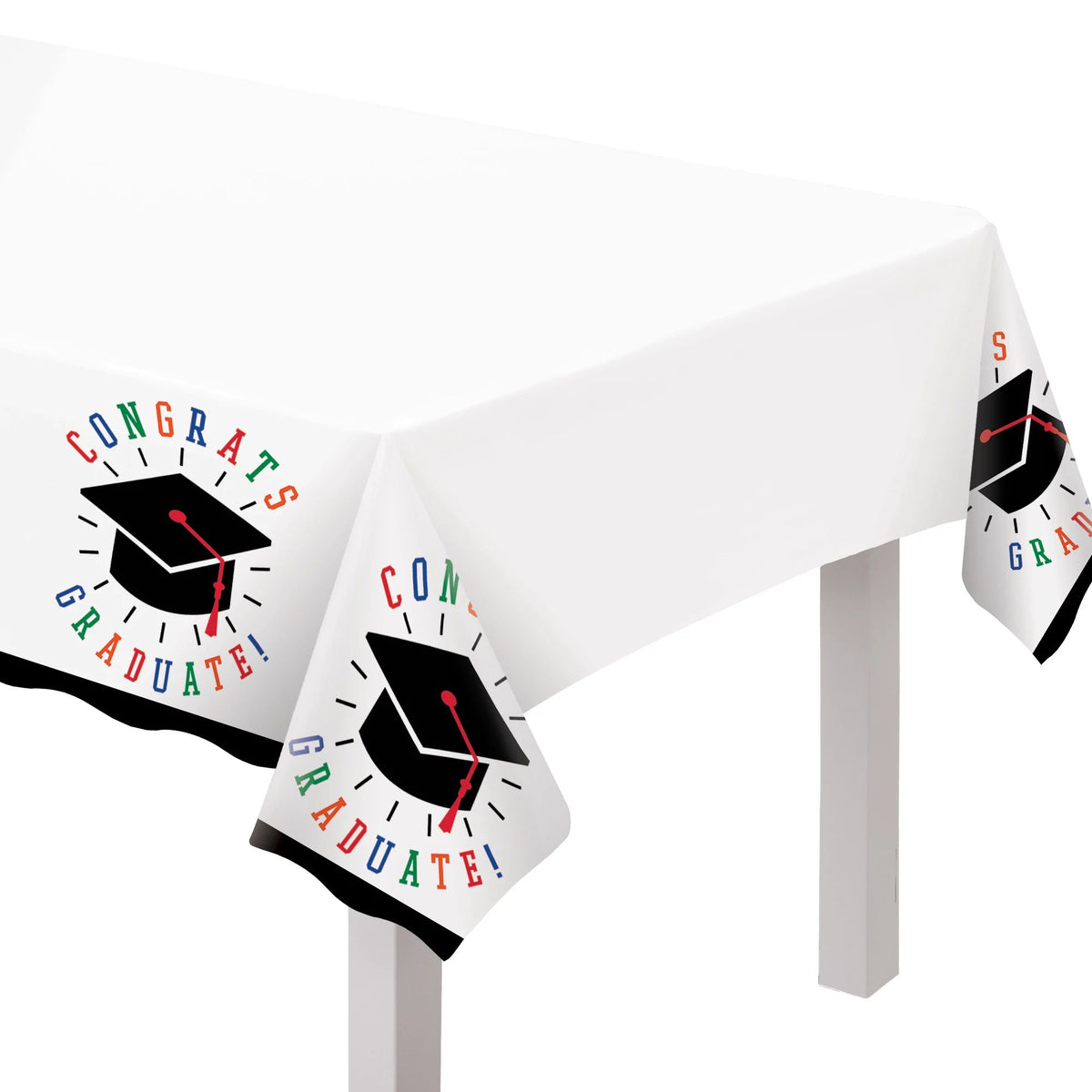 Congrats Graduate Plastic Table Cover, Multi-Colored, 54x84 inch, 3-pk - Case of 36