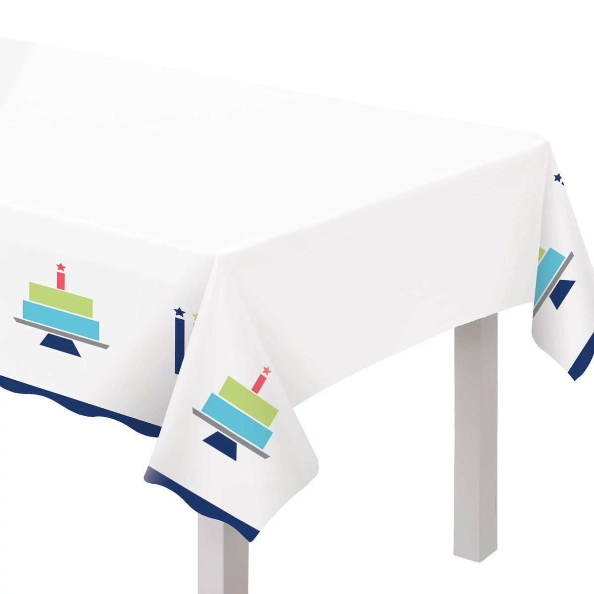 Modern Birthday Cake Plastic Table Cover, 54x102-inch - Case of 96