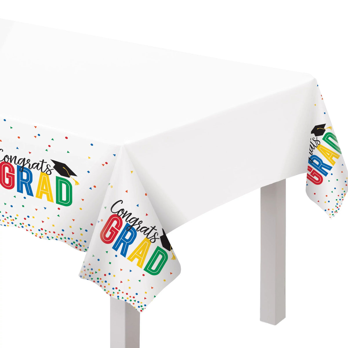 Congrats Grad Colorful Plastic Table Cover, 54-inch x 108-inch - Pack of 6