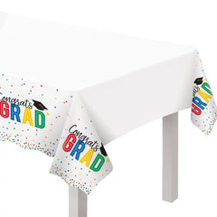 Congrats Grad Colorful Plastic Table Cover, 54-inch x 108-inch - Pack of 6
