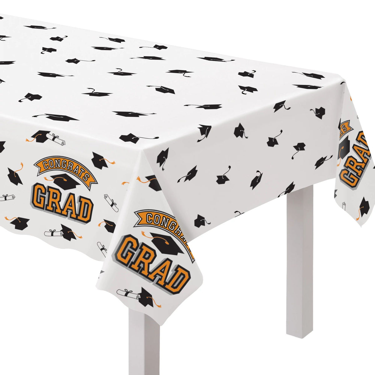 True to Your School Congrats Grad Plastic Table Cover, Orange, 54x84-inch - Pack of 12