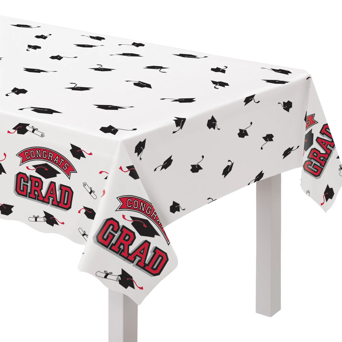 Congrats Grad Red Plastic Reusable Graduation Table Cover - 54x84 in - Pack of 12