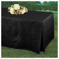Elegant Black Flannel-Backed Vinyl Fitted Table Cover, 72-Inch - Case of 12