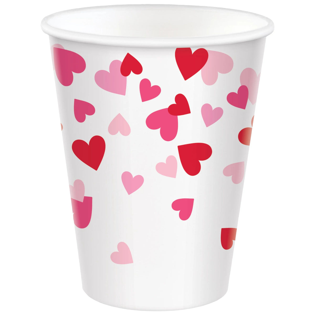Disposable Paper Cups, Pink/Red Heart, 9-ounce, 8-ct - Pack of 3