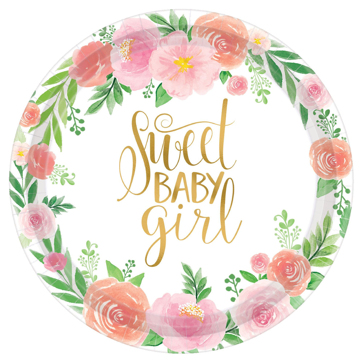 Floral Baby "Sweet Baby Girl" Dinner Paper Plates, 10.5-inch, 8-ct - Pack of 3