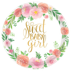 Floral Baby "Sweet Baby Girl" Dinner Paper Plates, 10.5-inch, 8-ct - Pack of 12