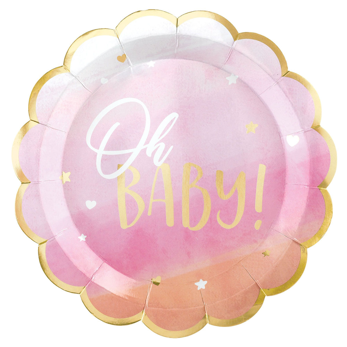 Oh Baby! Scalloped Paper Dinner Plates, Pink/Gold, 10.5-inch, 8-ct - Case of 48