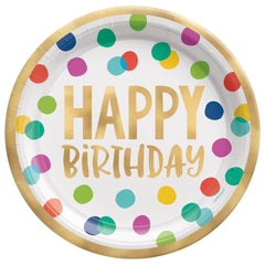 Metallic Happy Dots Birthday Dinner Paper Plates, 10.5-inch, 8-ct - Pack of 2
