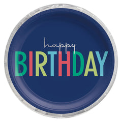 10.5-inch Modern Blue Happy Birthday Lunch Paper Plate, 10-in, 8-ct - Pack of 12