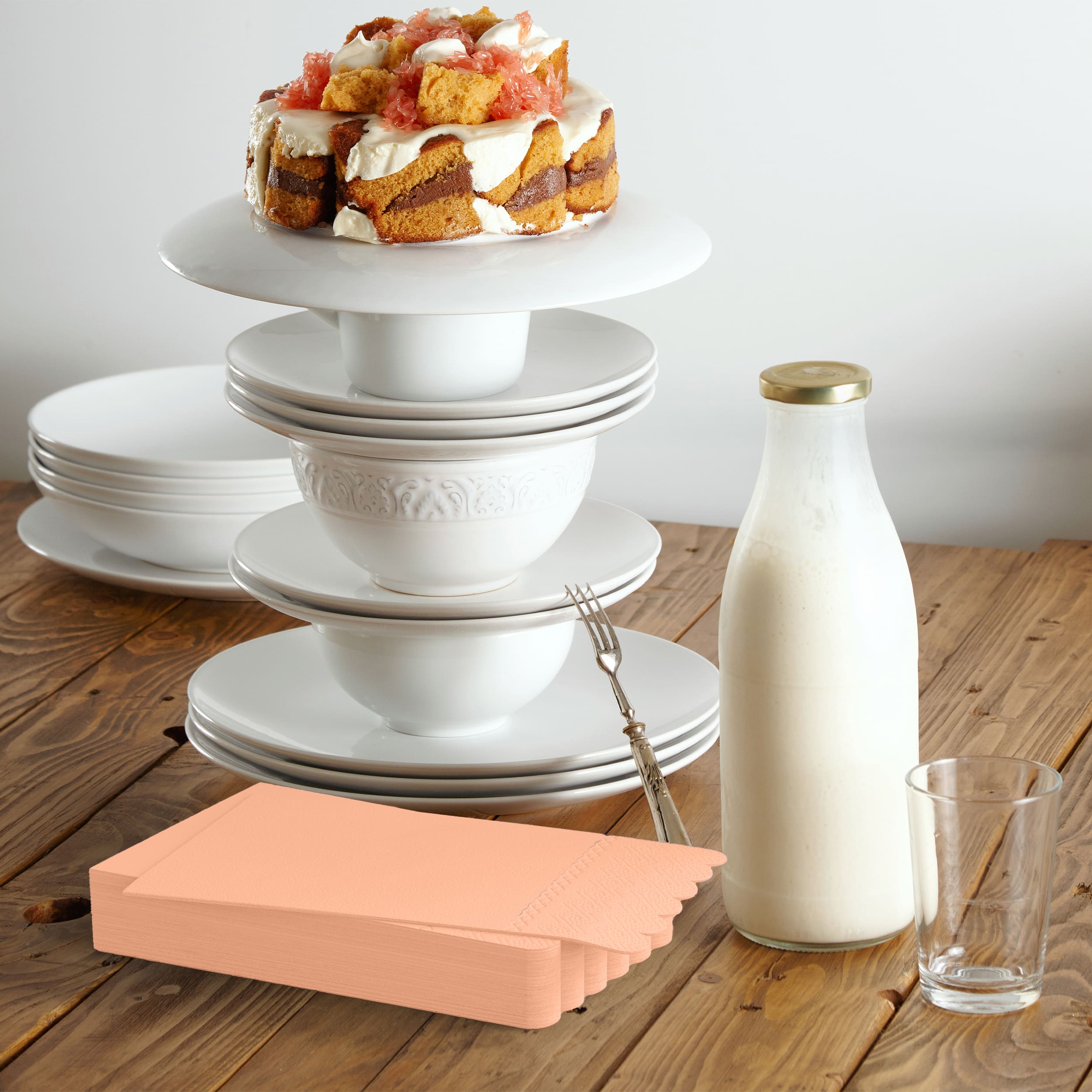 3 Ply Pink Peach Scalloped Dinner Napkins | 100 Count