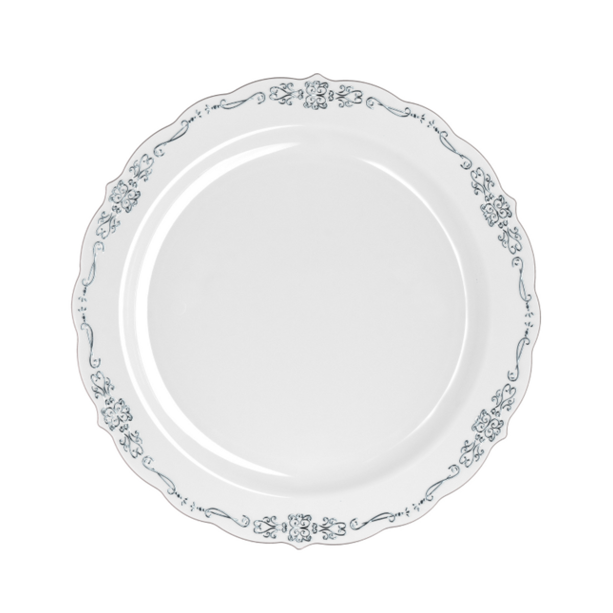 9 In. Gray/Silver Victorian Design Plates | 40 Count