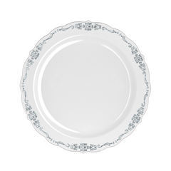 9 In. Gray/Silver Victorian Design Plates | 40 Count