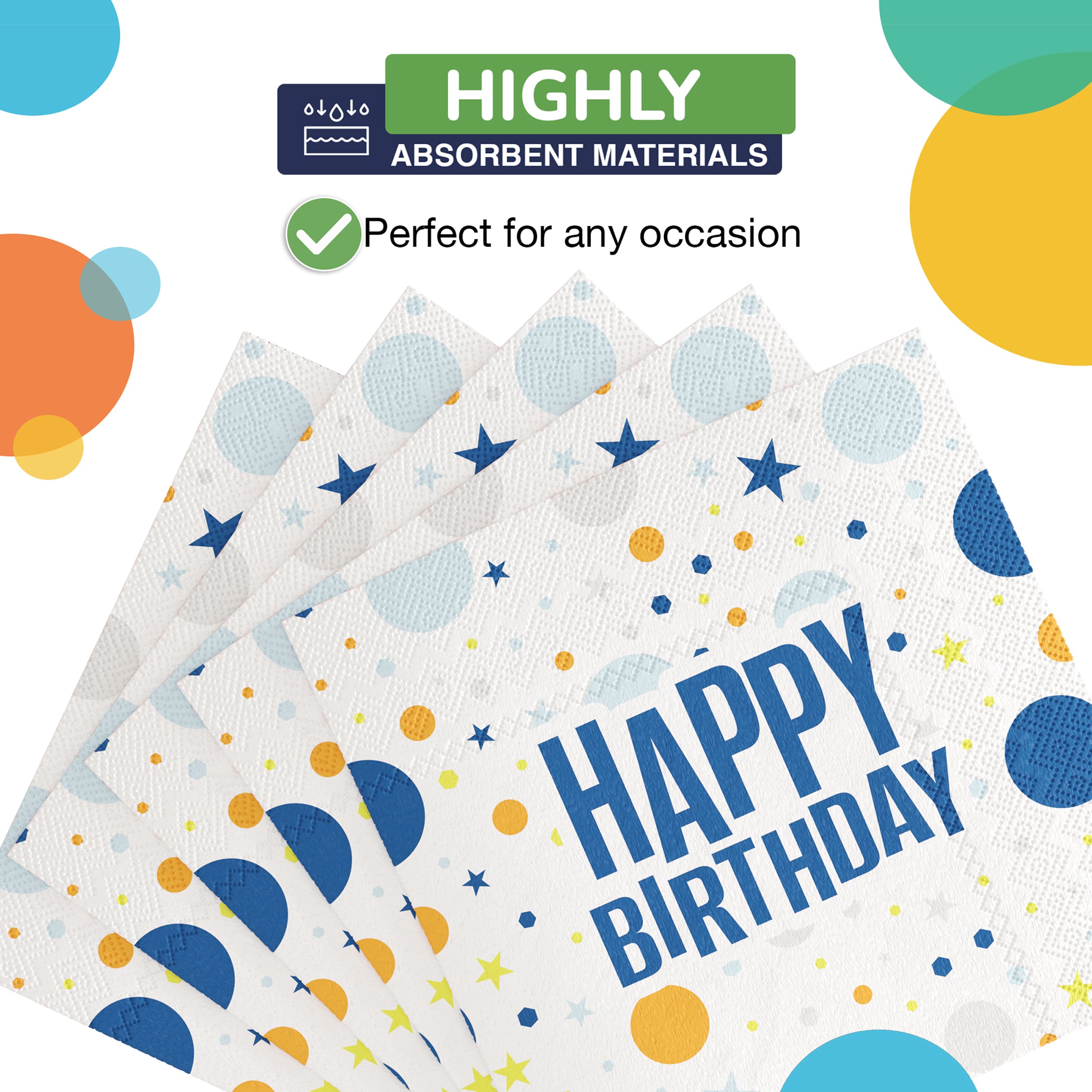 Blue Birthday Print Luncheon Napkins | 100 Count