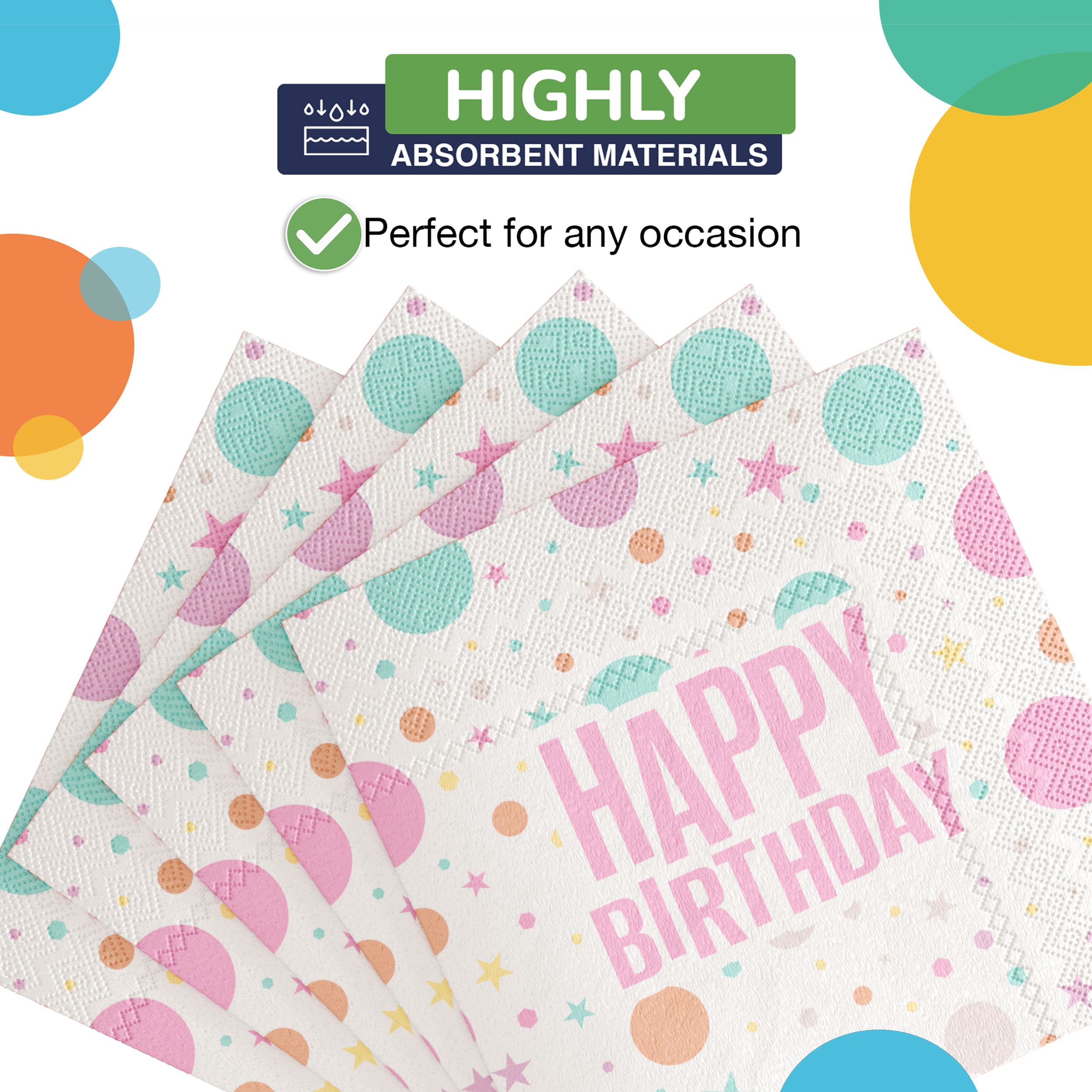 Pink Birthday Print Luncheon Napkins | 100 Count