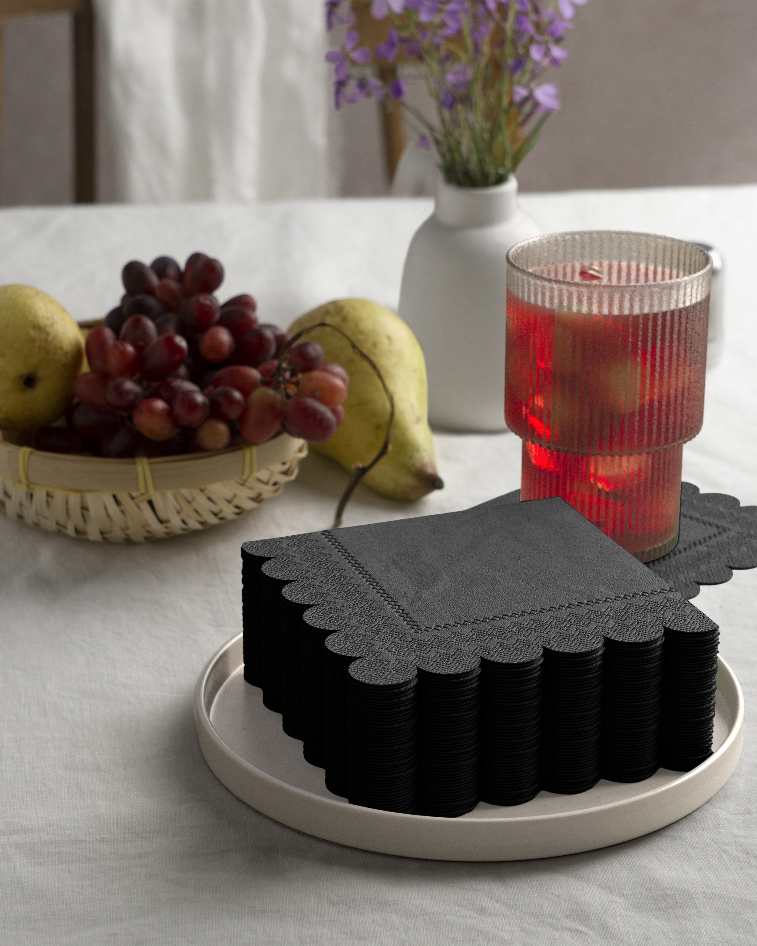 Black Scallop Beverage Napkins | 100 Count