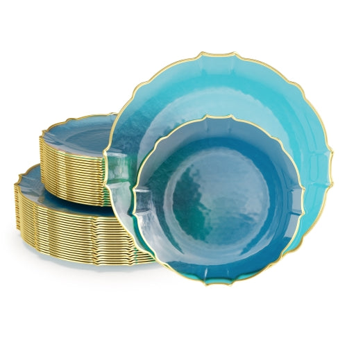 Peacock/Gold Petal Plates Combo Pack | 40/40