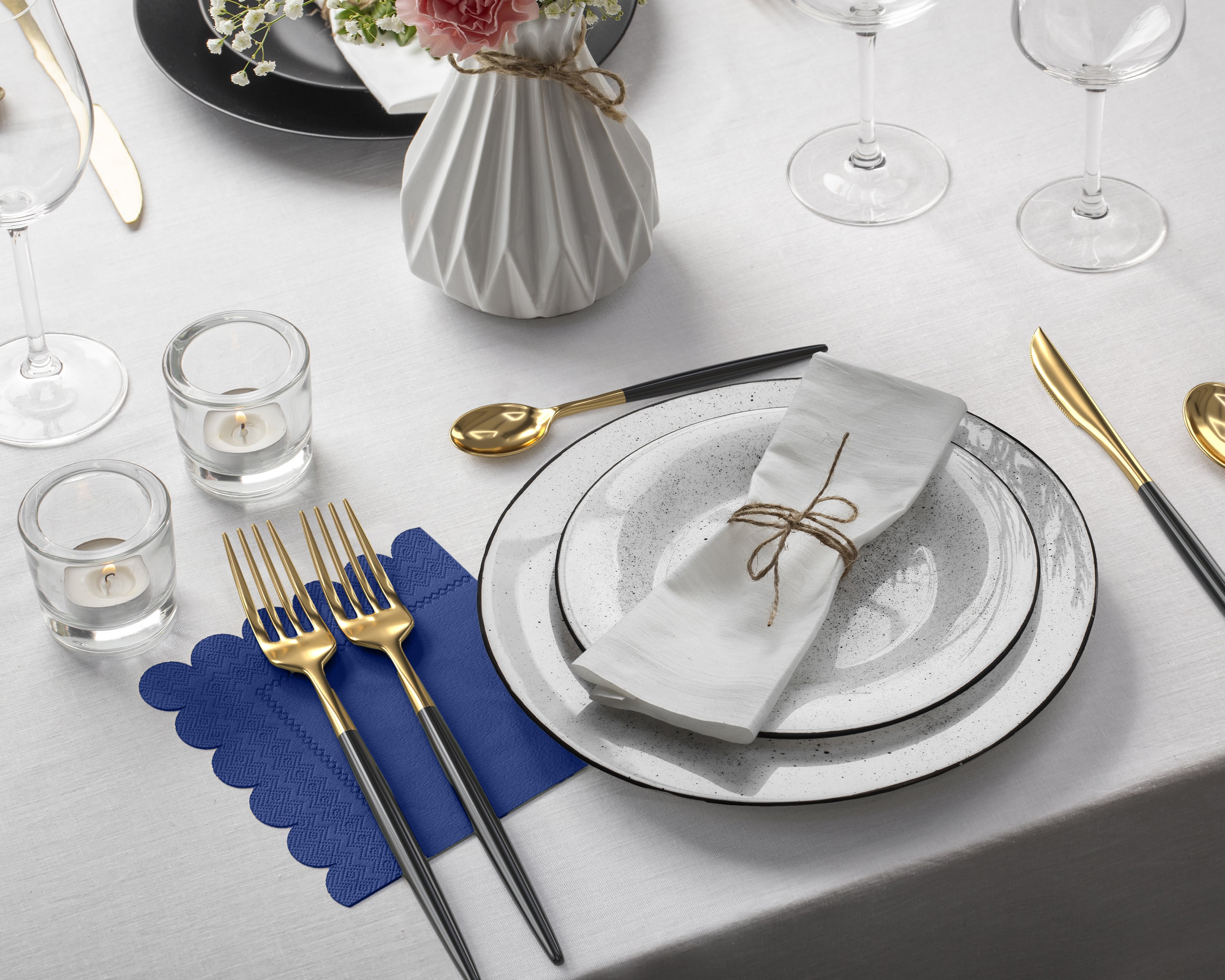 Navy Scallop Beverage Napkins | 100 Count