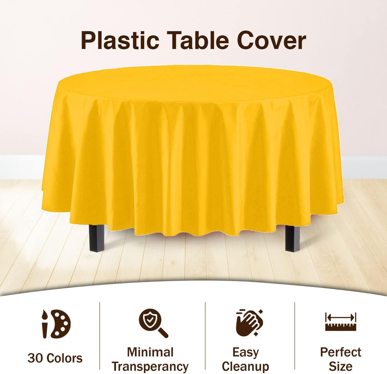 Premium Round Yellow Plastic Table Covers | 96 Count