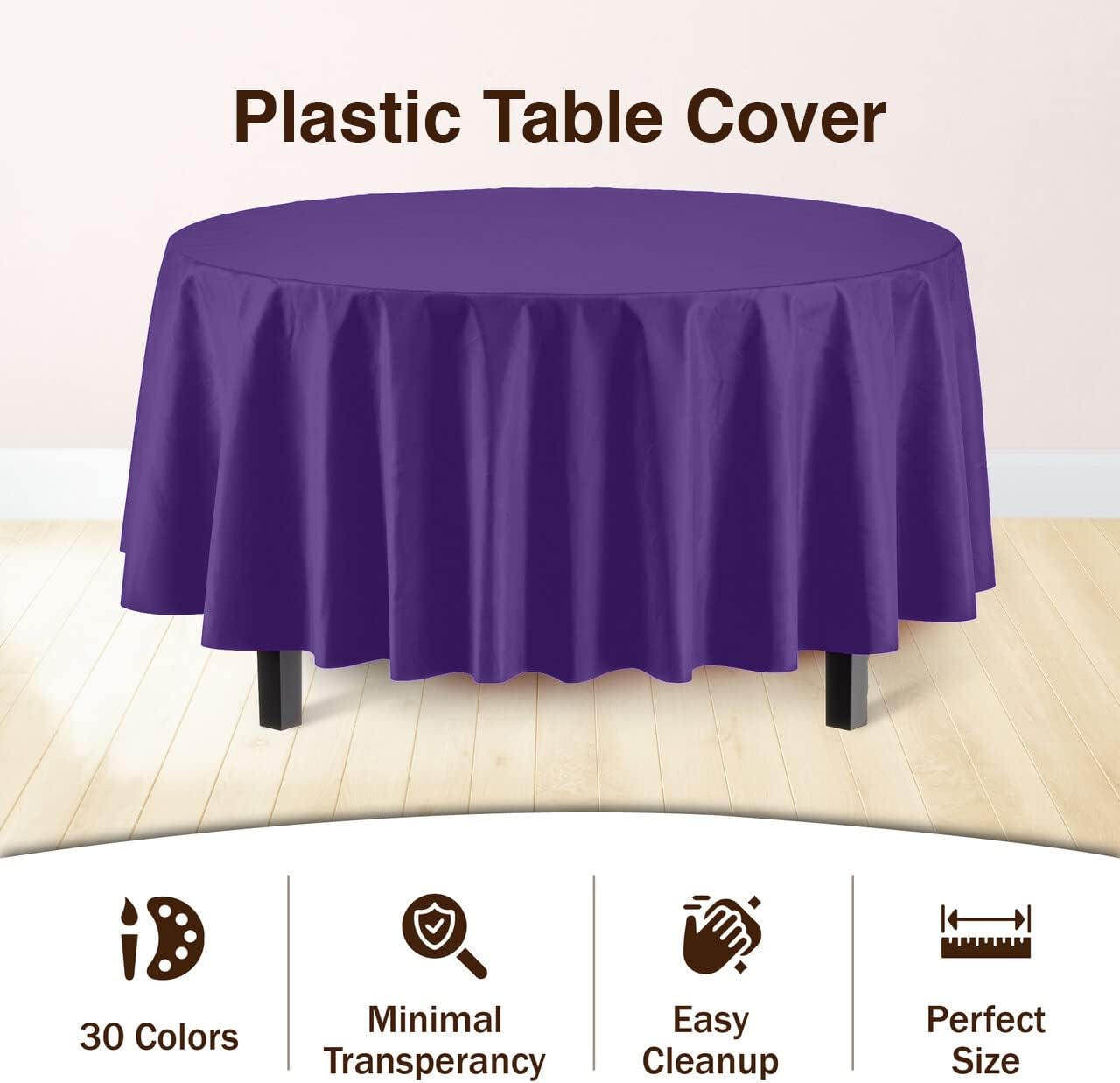 Premium Round Purple Plastic Table Covers | 96 Count