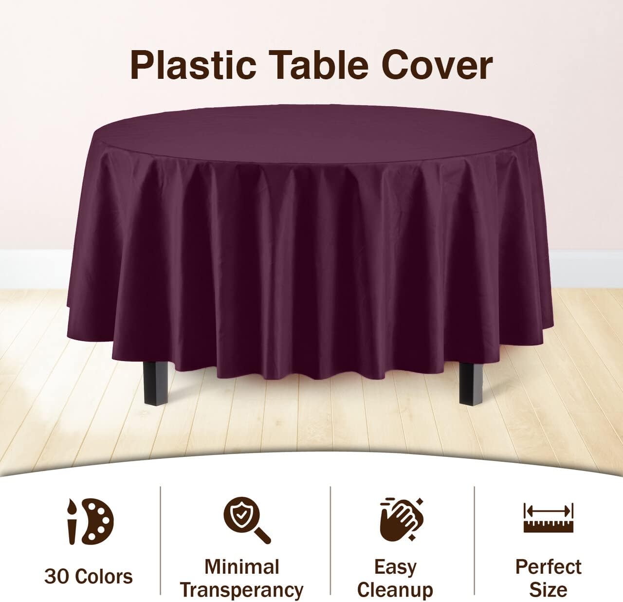 Plum Round Plastic Table Covers | 48 Count