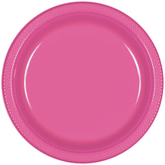 Bright Pink 7-inch Round Plastic Plates - 50-ct - Case of 6