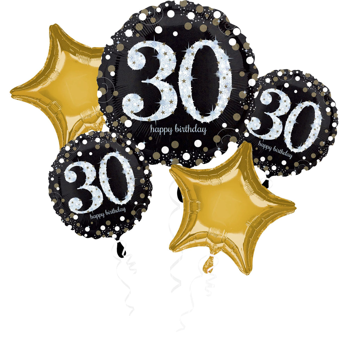 Sparkling 30th Birthday Foil Balloon Bouquet, 5-pcs - Case of 24