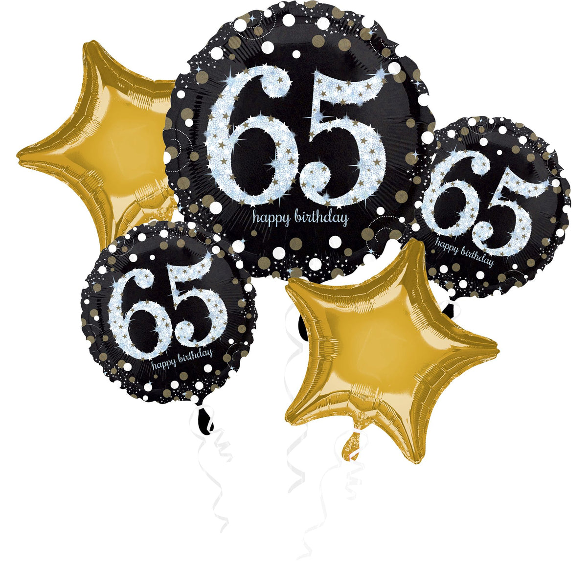 Sparkling 65th Birthday Foil Balloon Bouquet, 5-pcs - Pack of 3