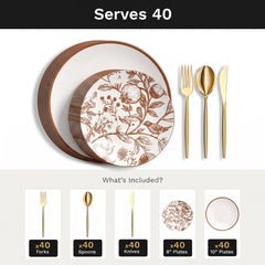 Pomegranate Deluxe Set | Plates & Gold Cutlery | Serves 40